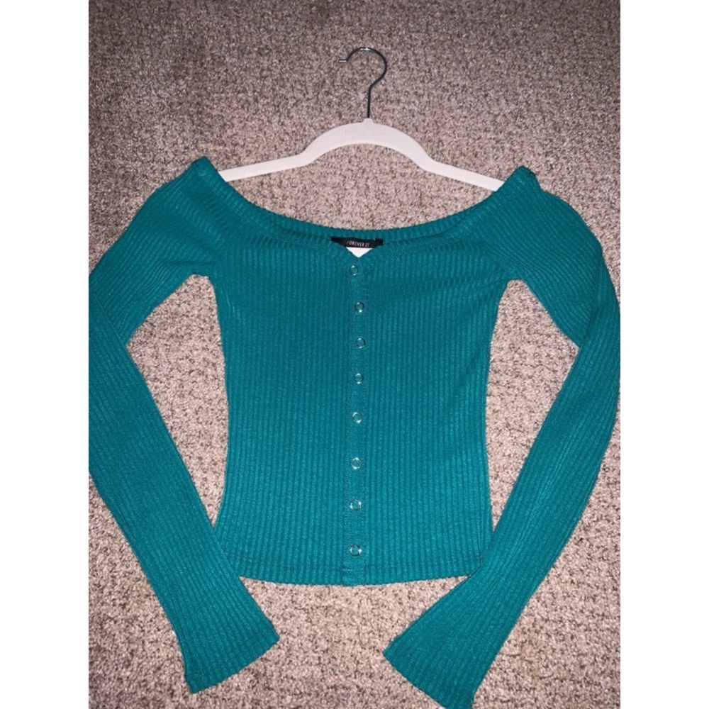 Teal Off Shoulder Long Sleeve Top